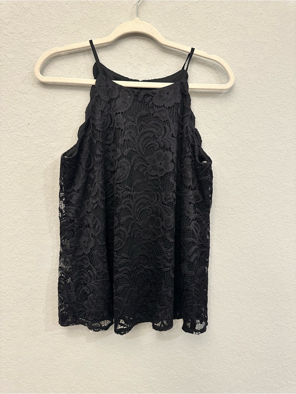 Fortune + Ivy black lace tank top with floral design, size M #lace #floral